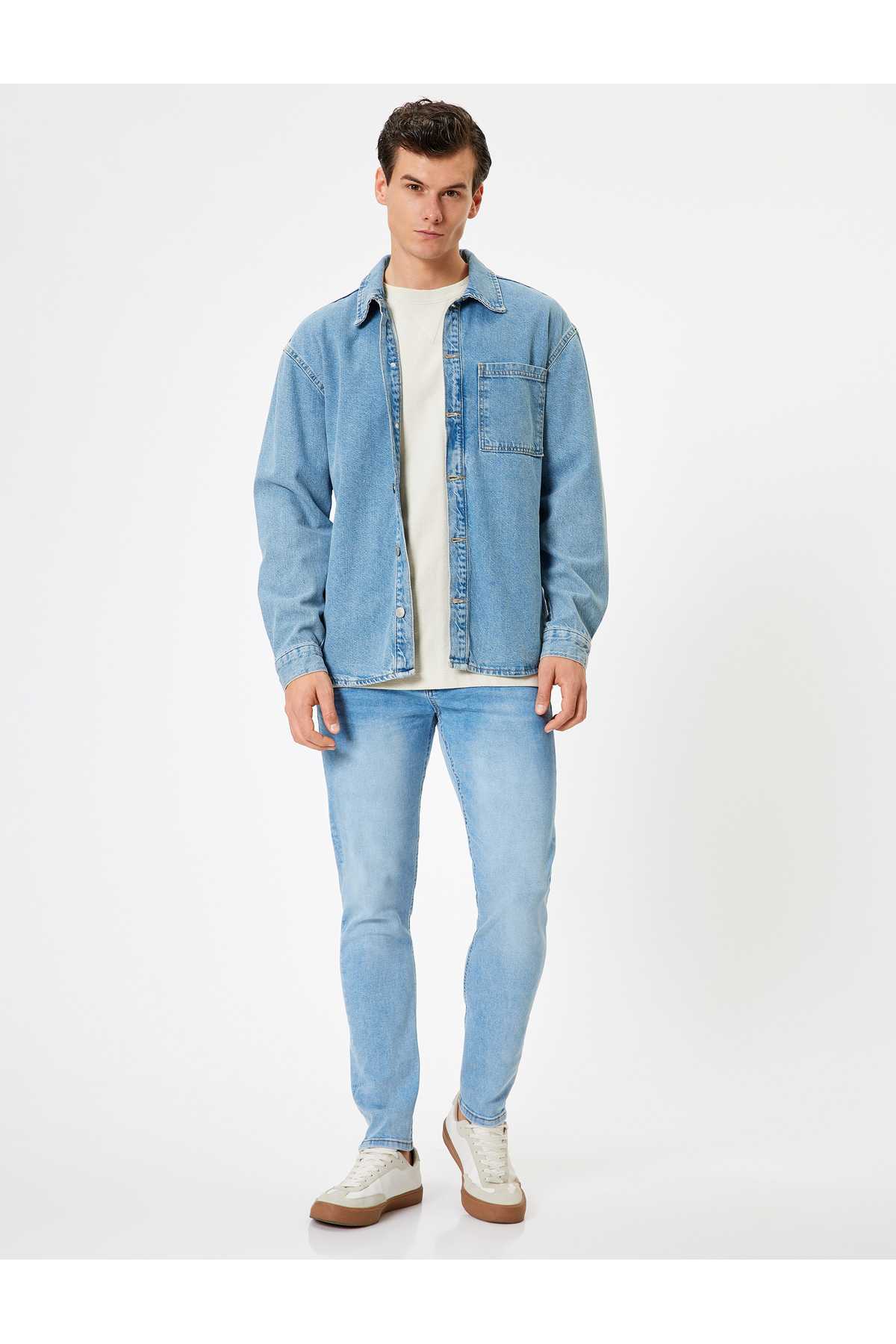 شلوار جین لاغر با کمر منظم دکمه دار - Michael Jean