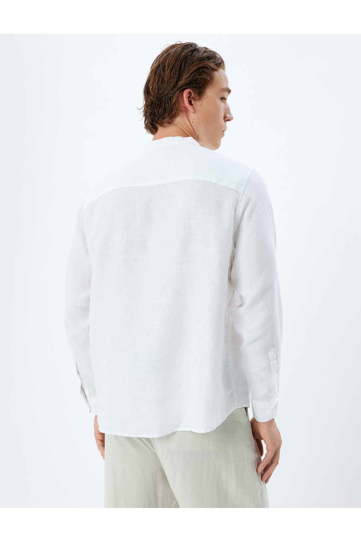 دکمه آستین بلند پیراهن کتان رایگان