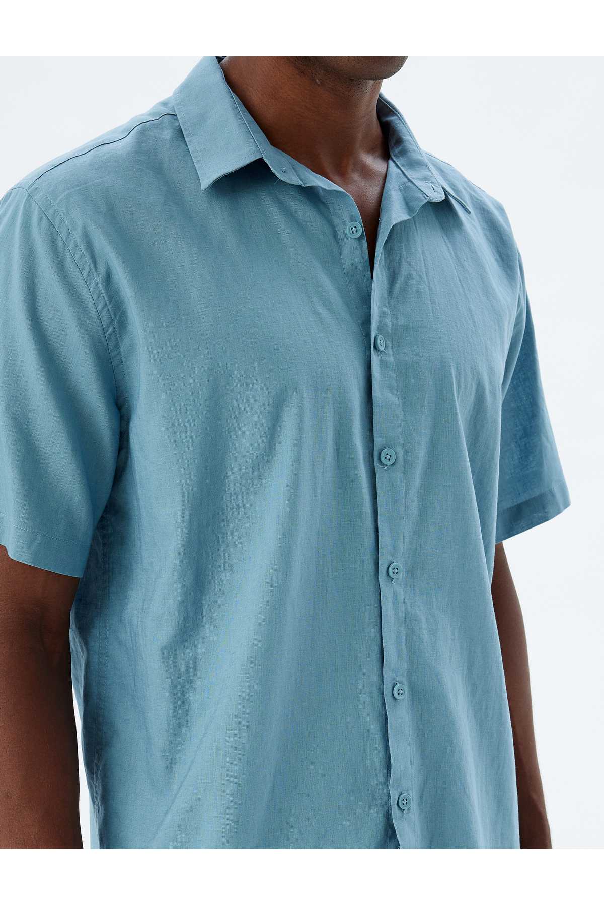پیراهن ترکیبی کتانی آستین کوتاه پایه