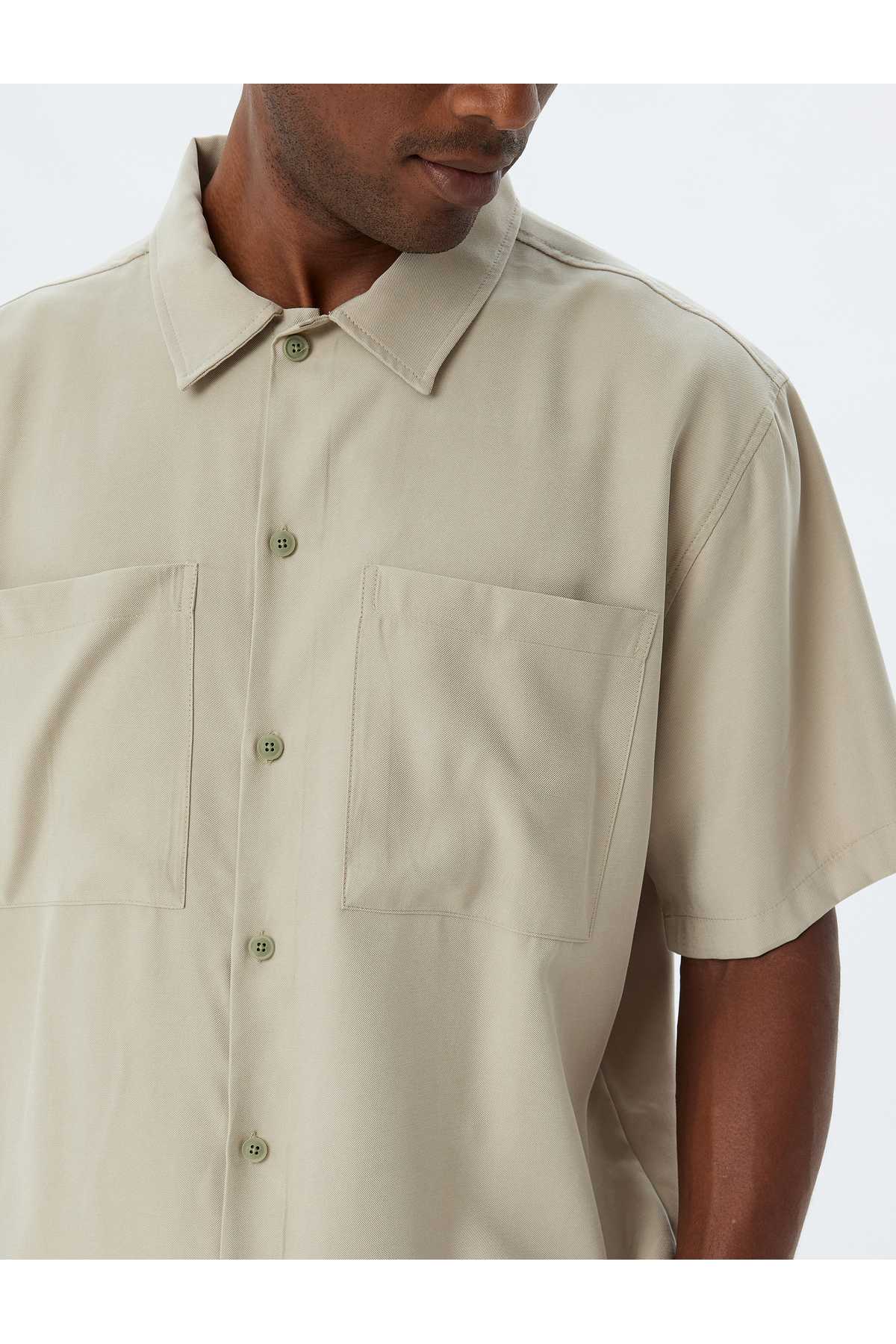 جیب آستین کوتاه پیراهن پایه ویسکوز با جزئیات