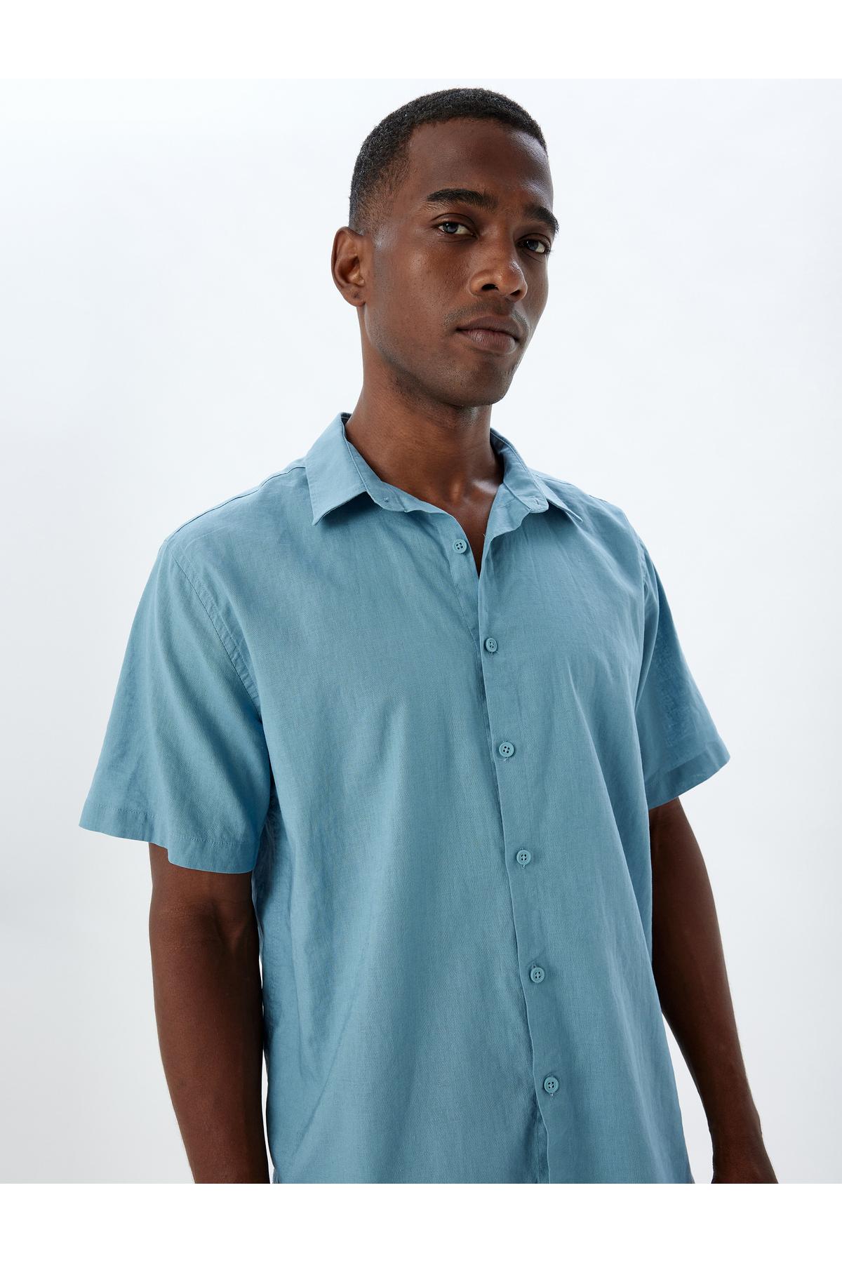 پیراهن ترکیبی کتانی آستین کوتاه پایه