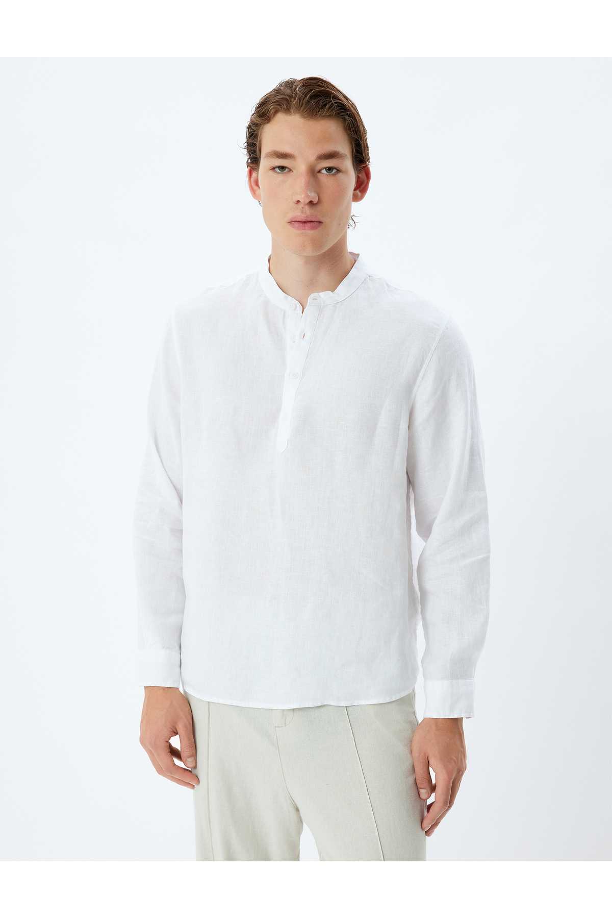 دکمه آستین بلند پیراهن کتان رایگان