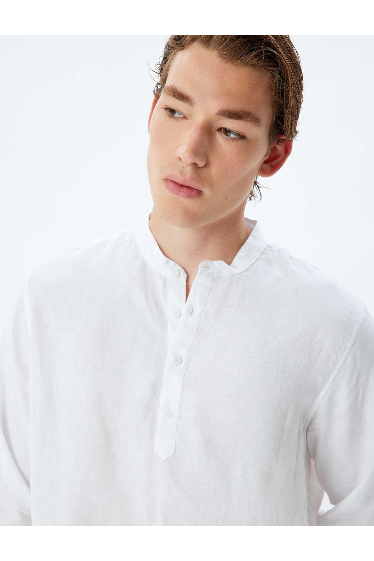 دکمه آستین بلند پیراهن کتان رایگان