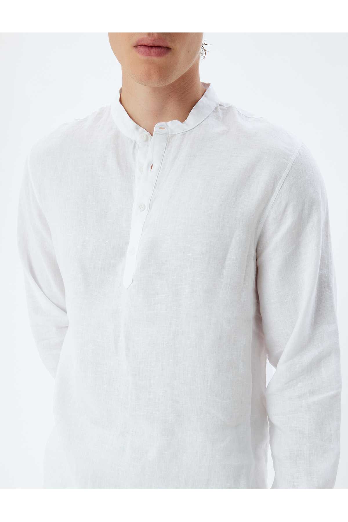 دکمه آستین بلند پیراهن کتان رایگان