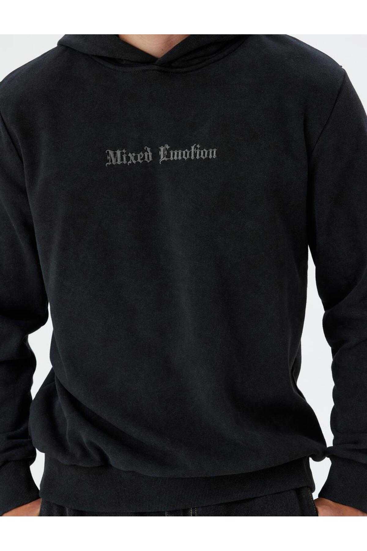 Sweatshirt کلاهدار ترکیب پنبه دوزی شسته