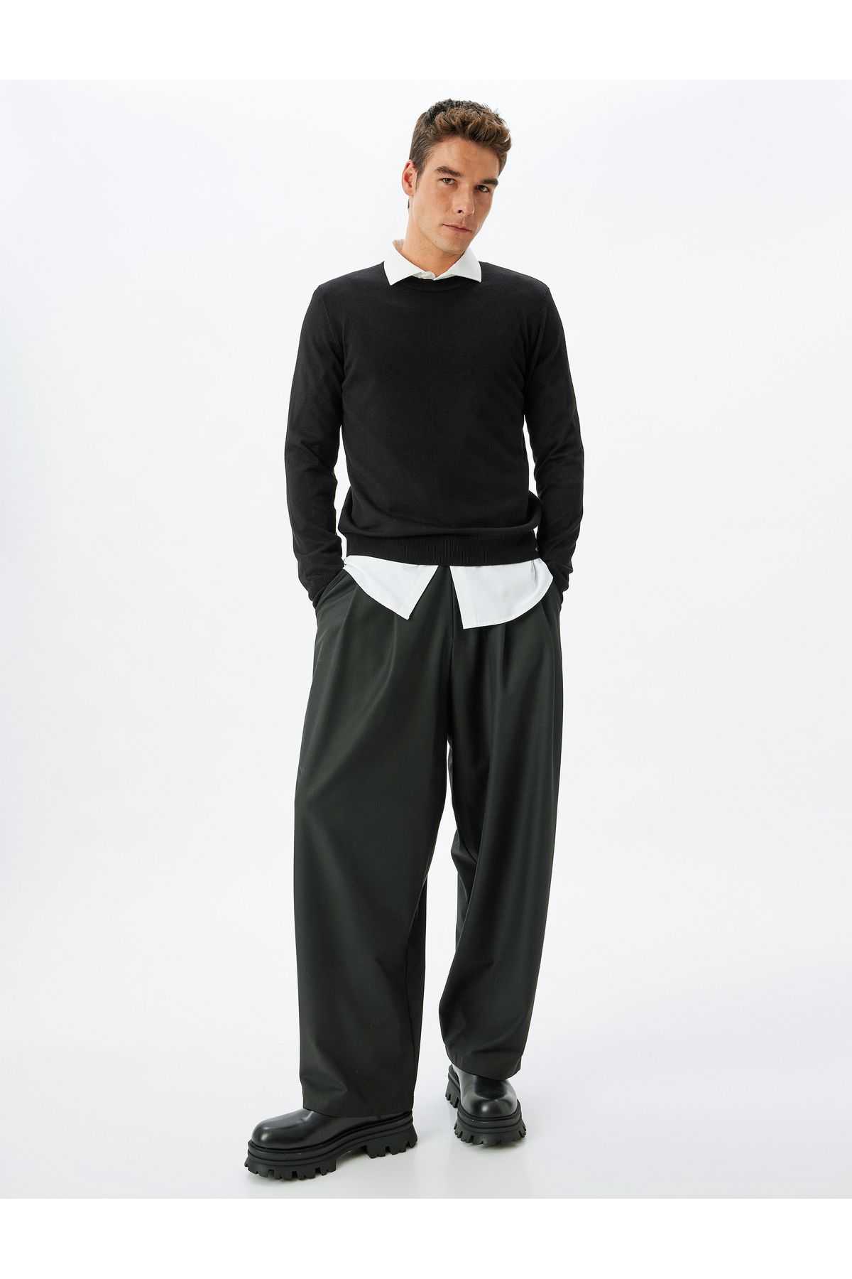 ژاکت بافتنی پایه آستین بلند یقه خدمه