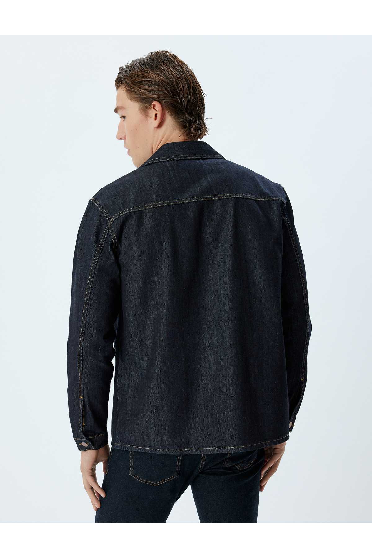 یقه کت جین یقه جیب جزییات پنبه ای