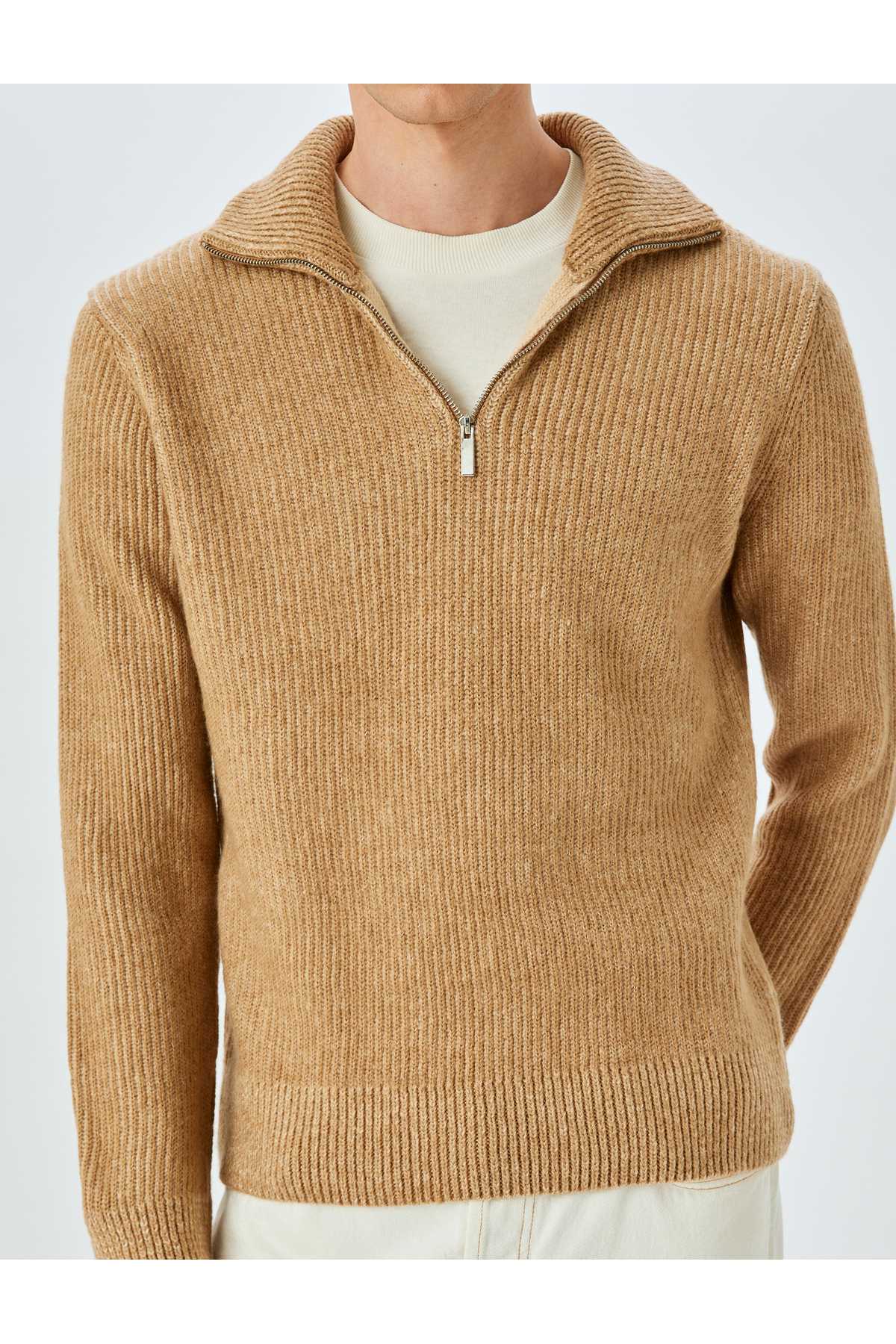 ژاکت بافتنی آستین بلند نیم زیپ