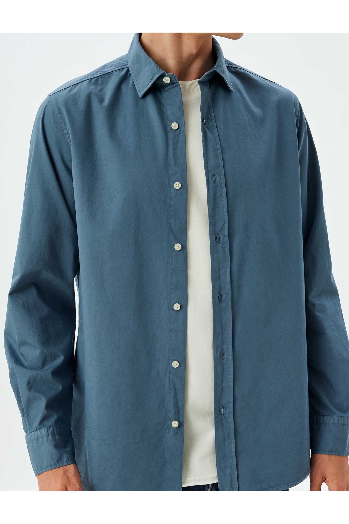 پیراهن پایه آستین بلند یقه ایتالیایی نیمه دکمه دار نخی