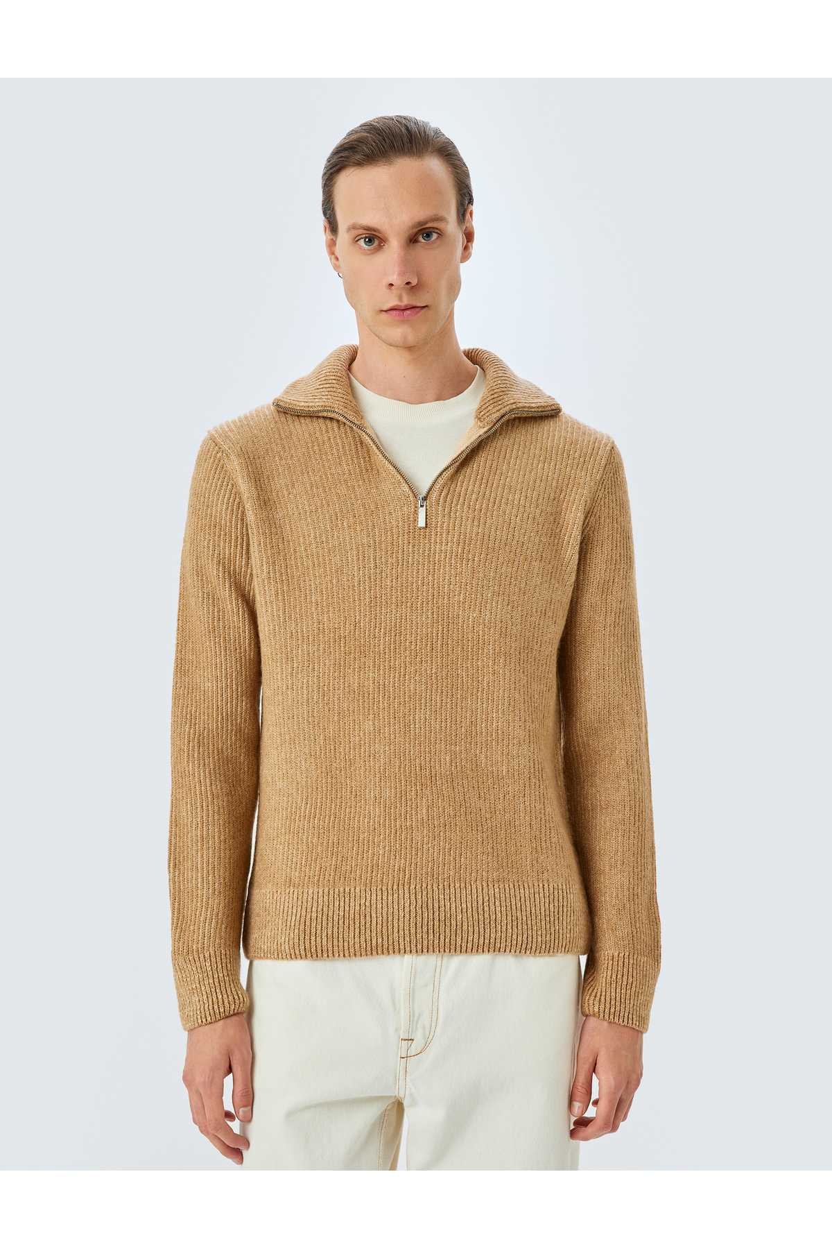 ژاکت بافتنی آستین بلند نیم زیپ