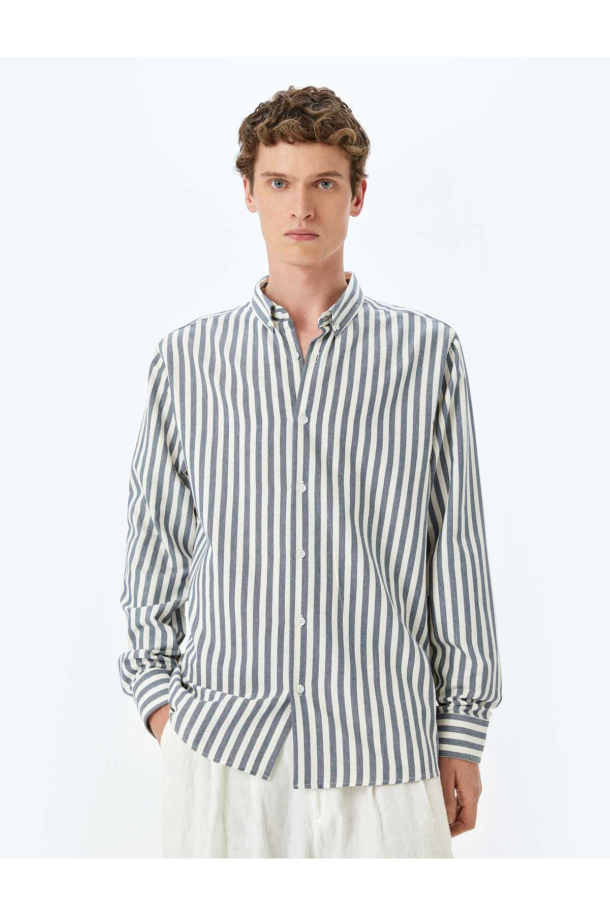 پیراهن مرد خاکستری راه راه باریک 5SAM60004HW