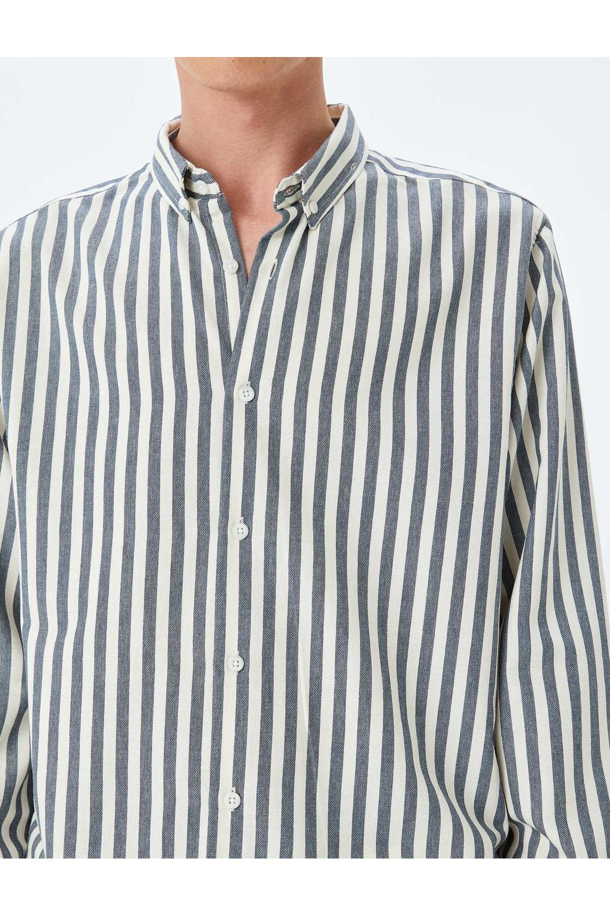 پیراهن مرد خاکستری راه راه باریک 5SAM60004HW