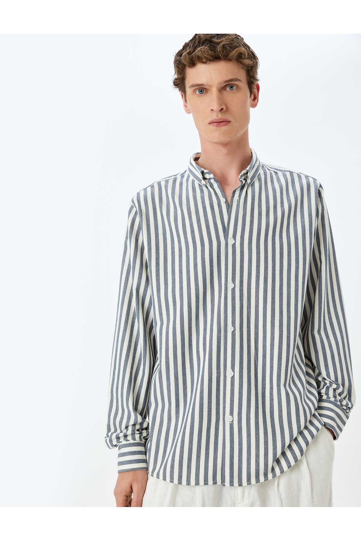 پیراهن مرد خاکستری راه راه باریک 5SAM60004HW