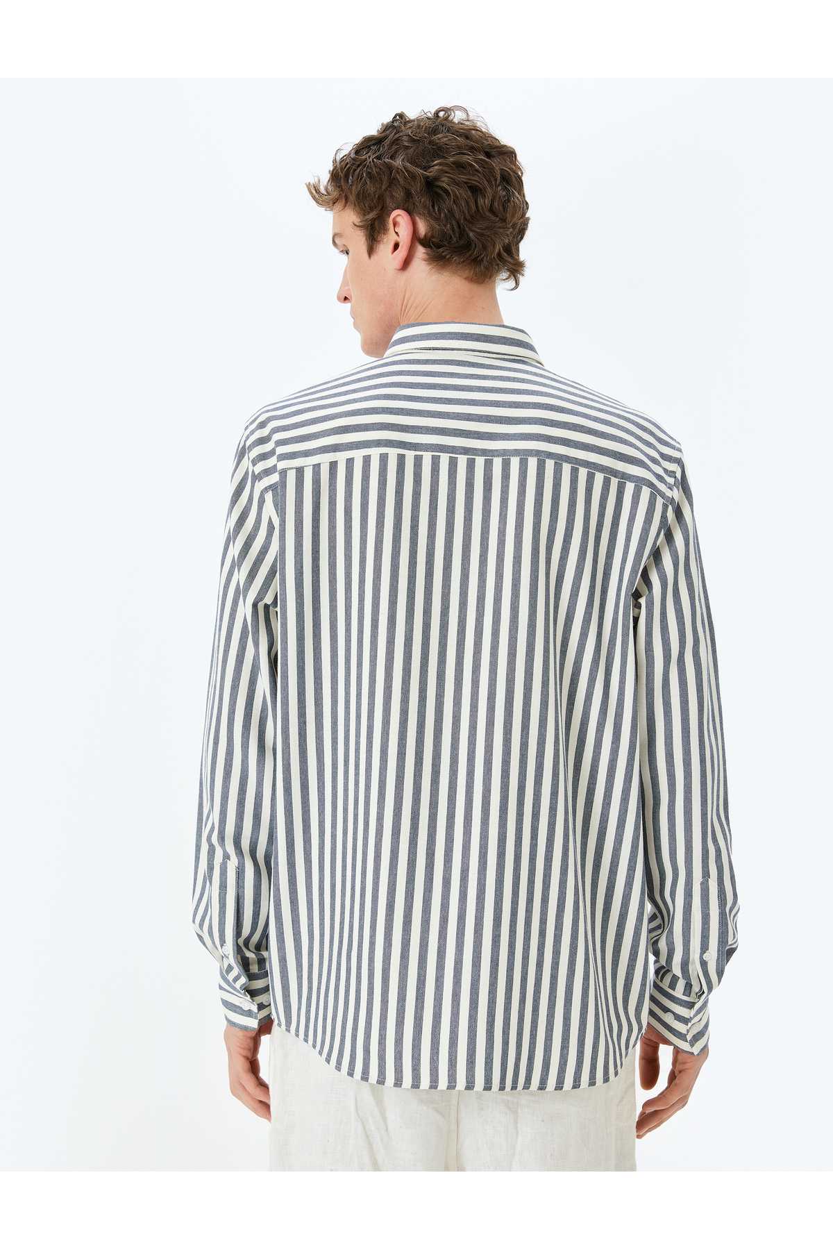 پیراهن مرد خاکستری راه راه باریک 5SAM60004HW