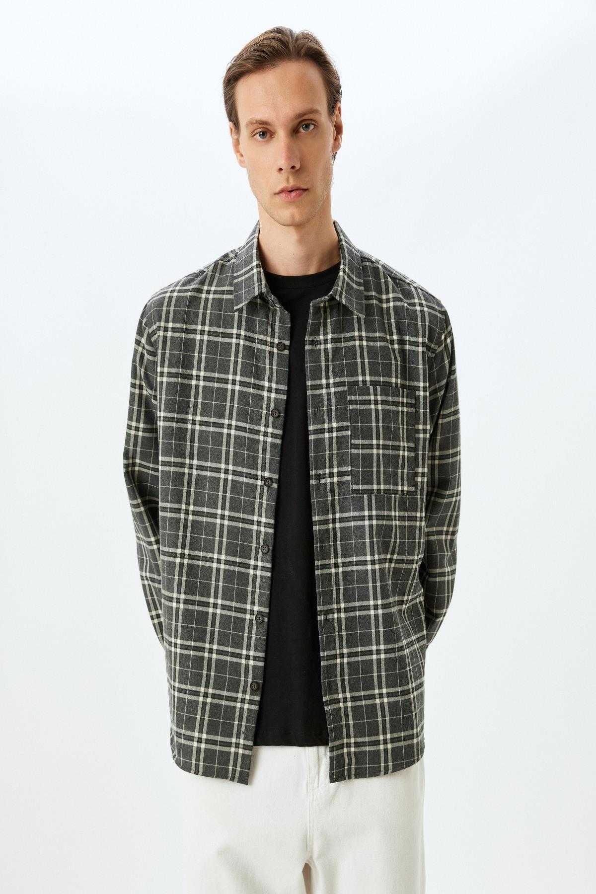 ژاکت تیشرت چهارخانه ترکیبی ویسکوز با آستین بلند