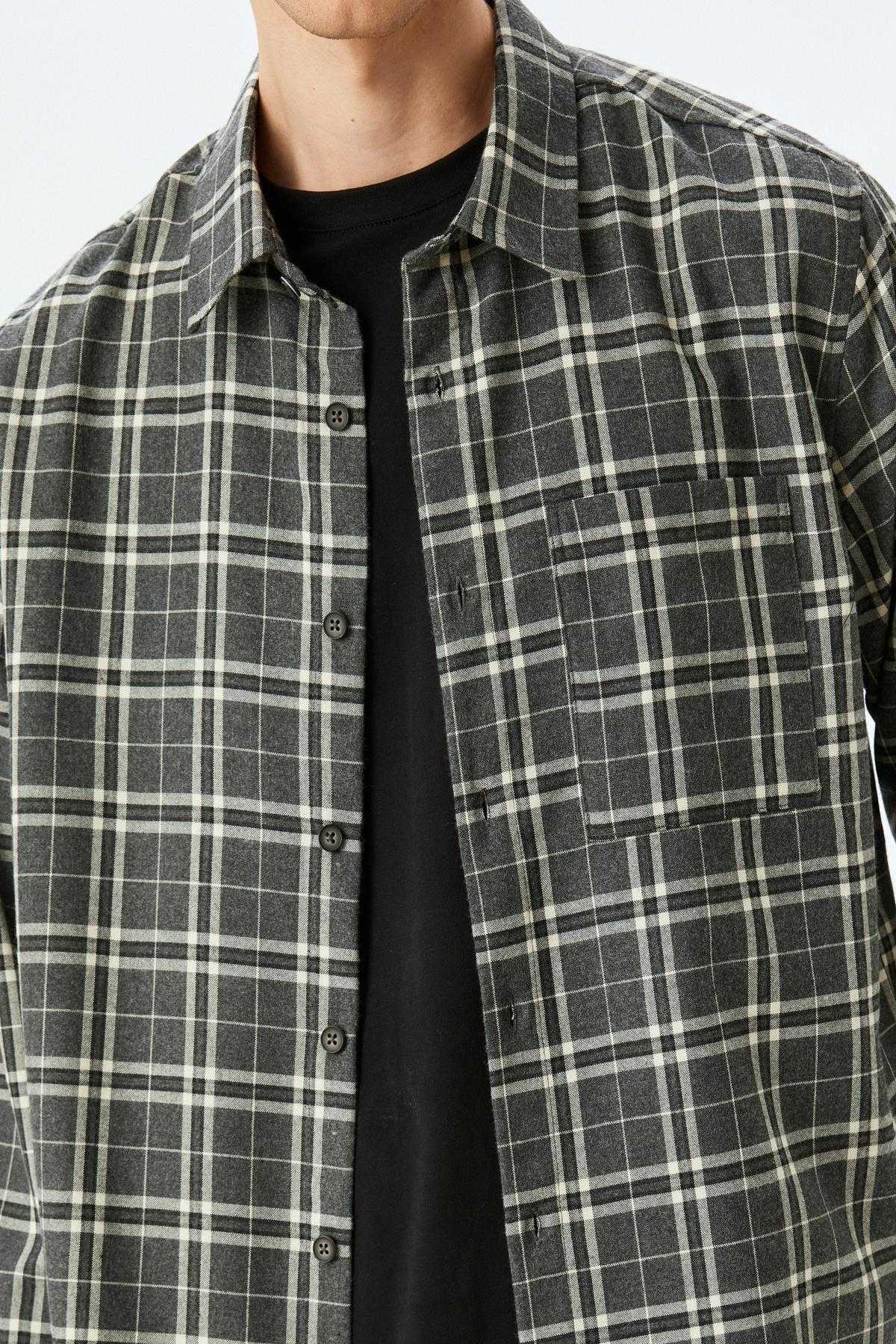 ژاکت تیشرت چهارخانه ترکیبی ویسکوز با آستین بلند