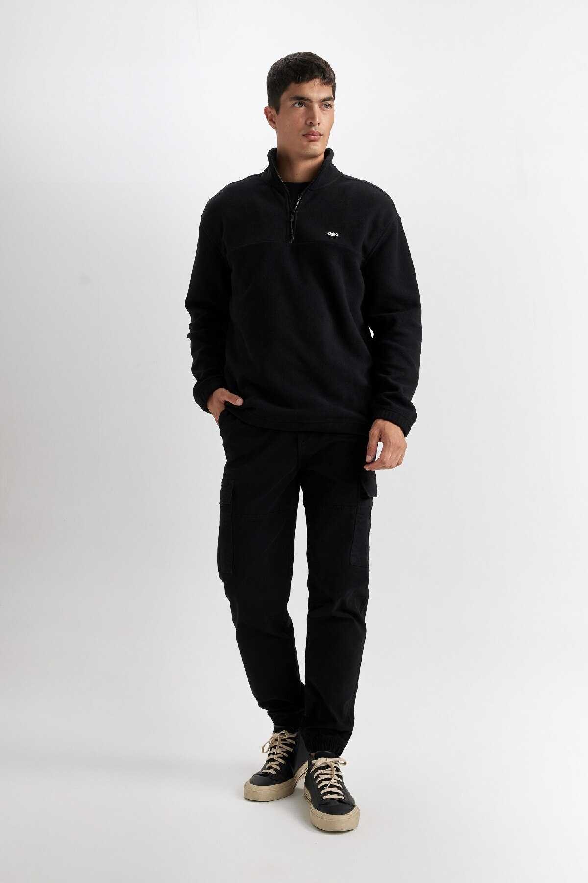 سویشرت پشمی زیپ دار یقه بلند Relax Fit