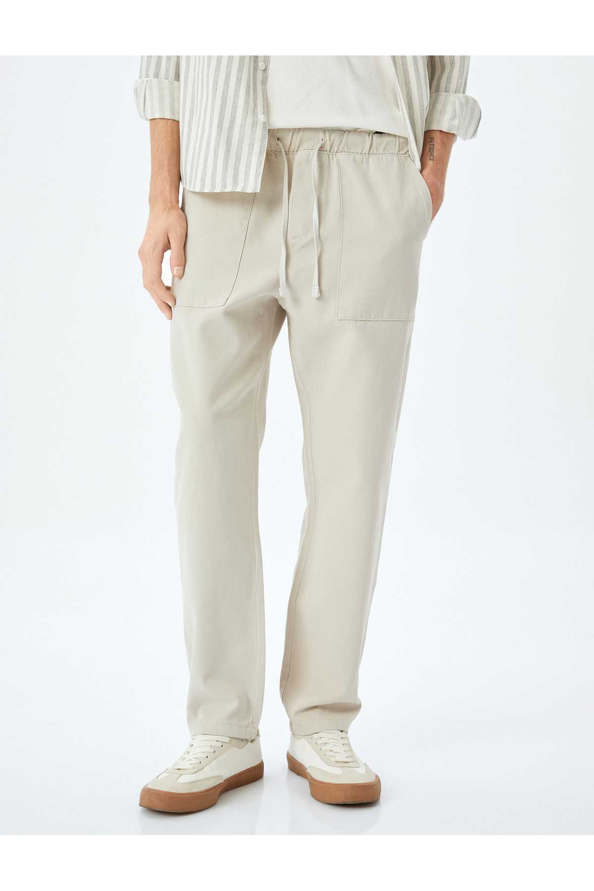 کمر فاقد جزئیات جیب شلوار پنبه چینو