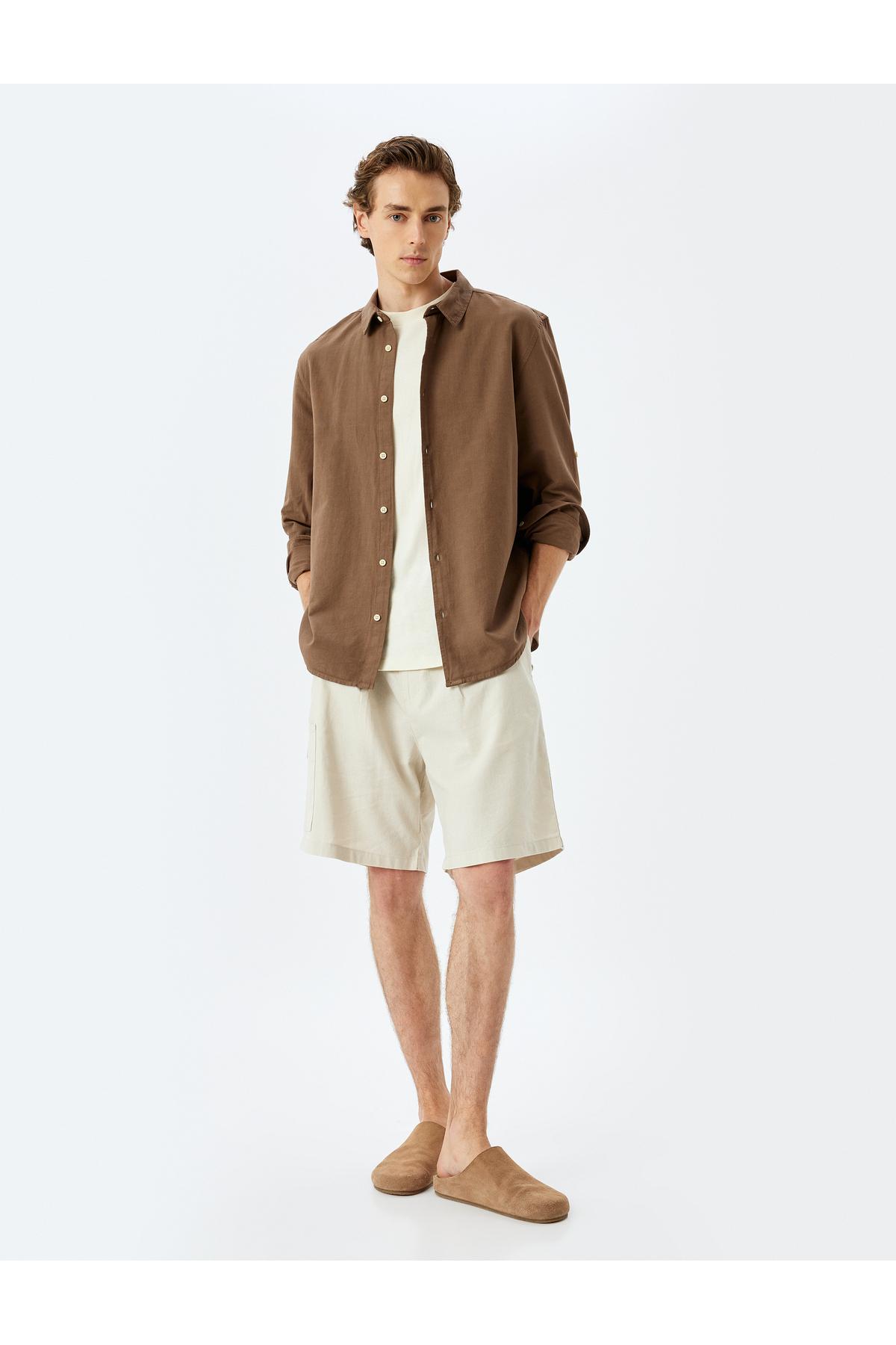 شلوارک ترکیبی کتانی برمودا چینو با جزئیات جیبی