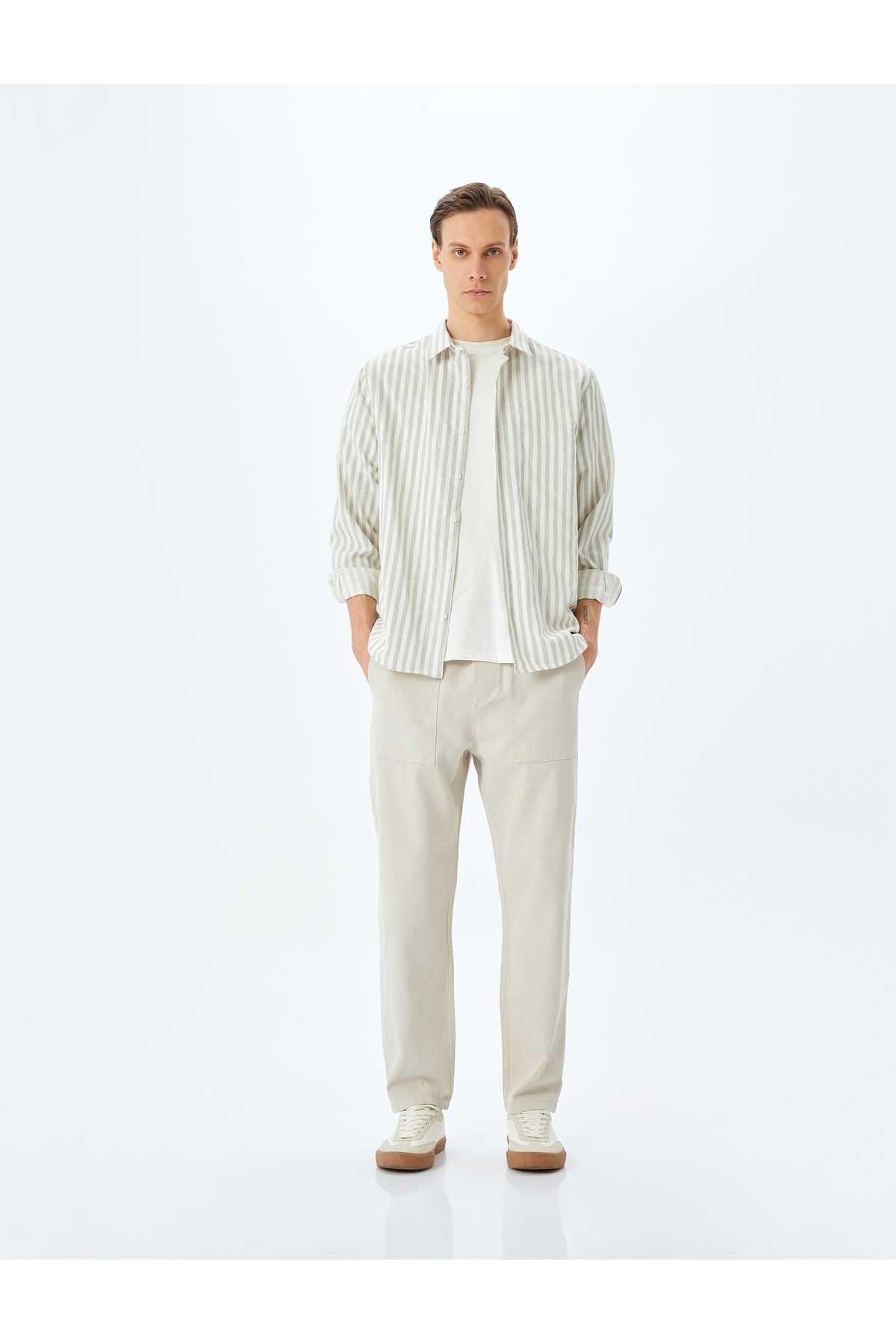 کمر فاقد جزئیات جیب شلوار پنبه چینو