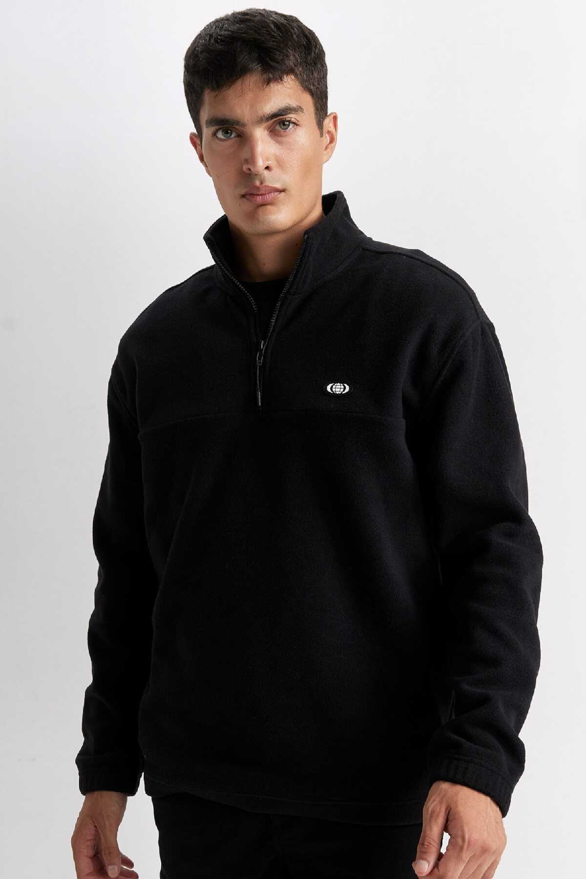 سویشرت پشمی زیپ دار یقه بلند Relax Fit