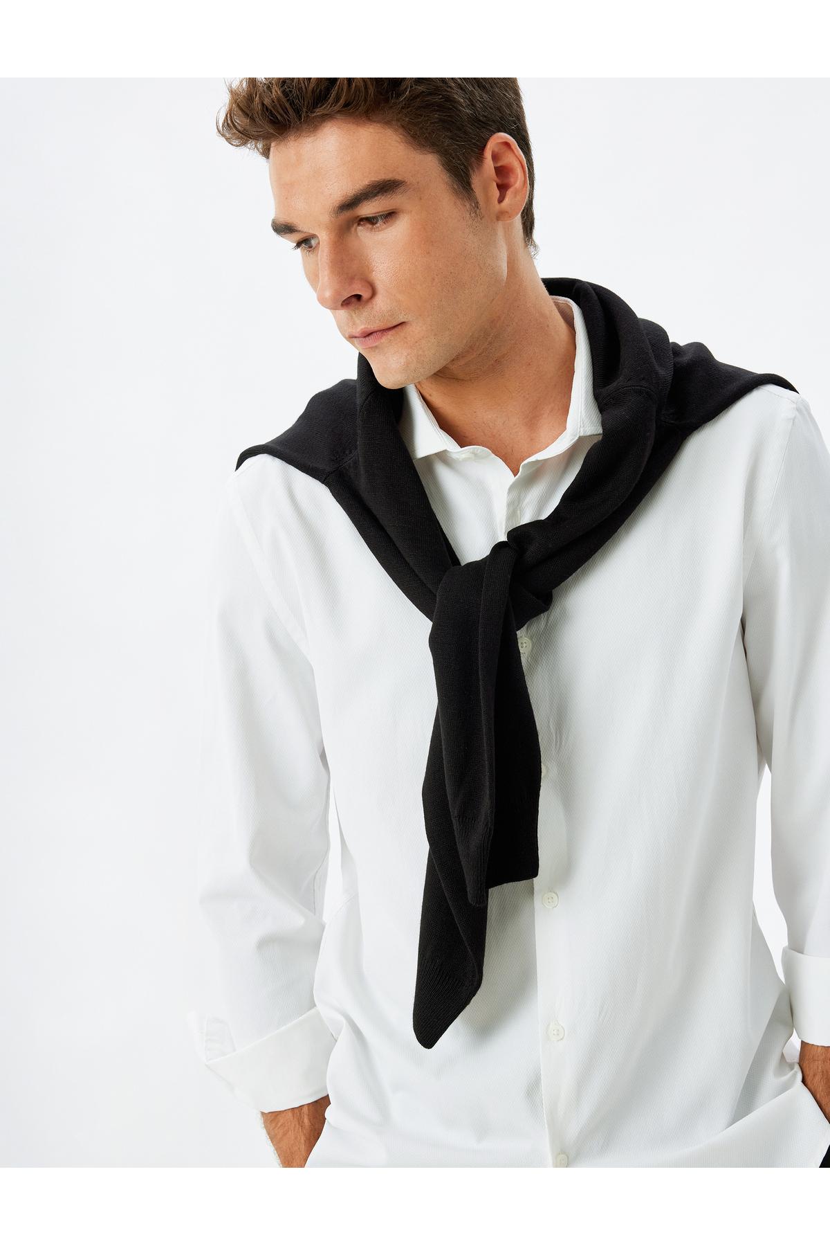 پیراهن کلاسیک باریک و باریک آستین بلند نیمی از یقه ایتالیایی پنبه مخلوط