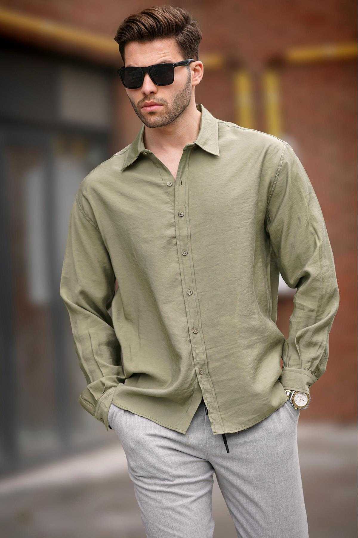 پیراهن مردانه آستین بلند آبی سایز بزرگ