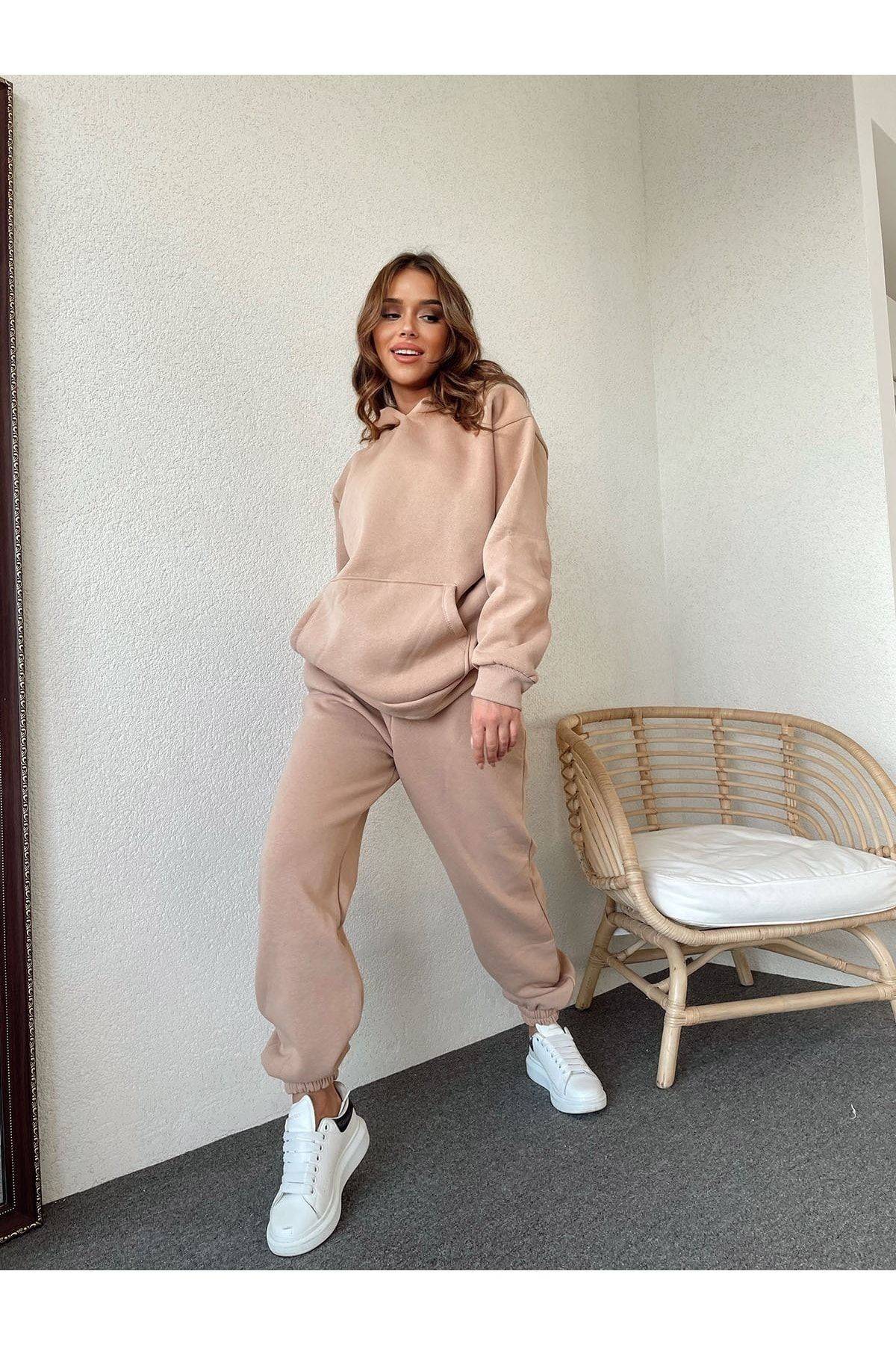 ست لباس ورزشی زنانه زنانه-مردانه کلاهدار 3 نخی