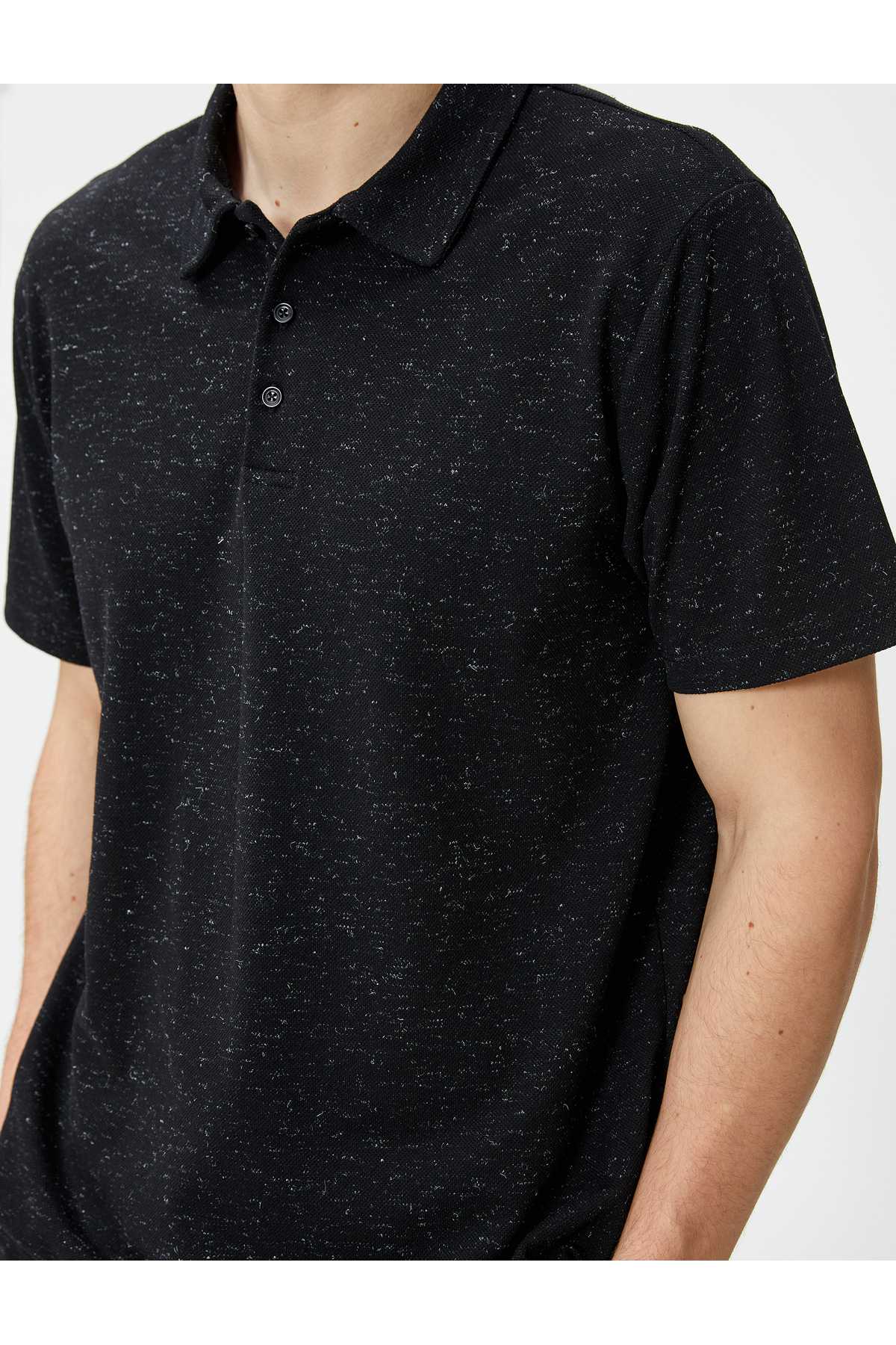 تیشرت یقه پولو مرمری آستین کوتاه دکمه دار